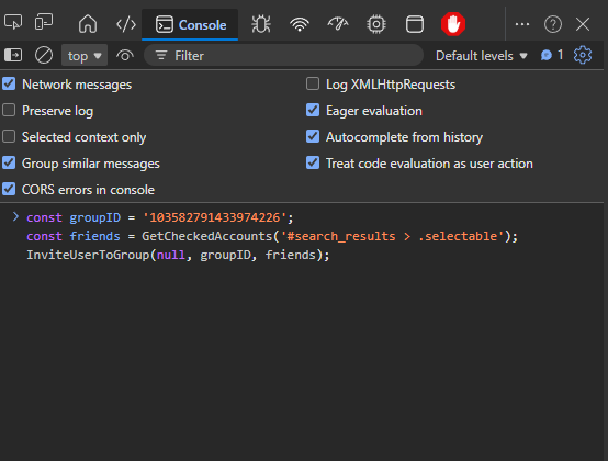 Code pasted in console